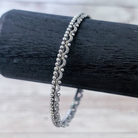 Vintage Bracelet Silver Tone Ornate Dual Row 7.75" - Picture 2 of 7